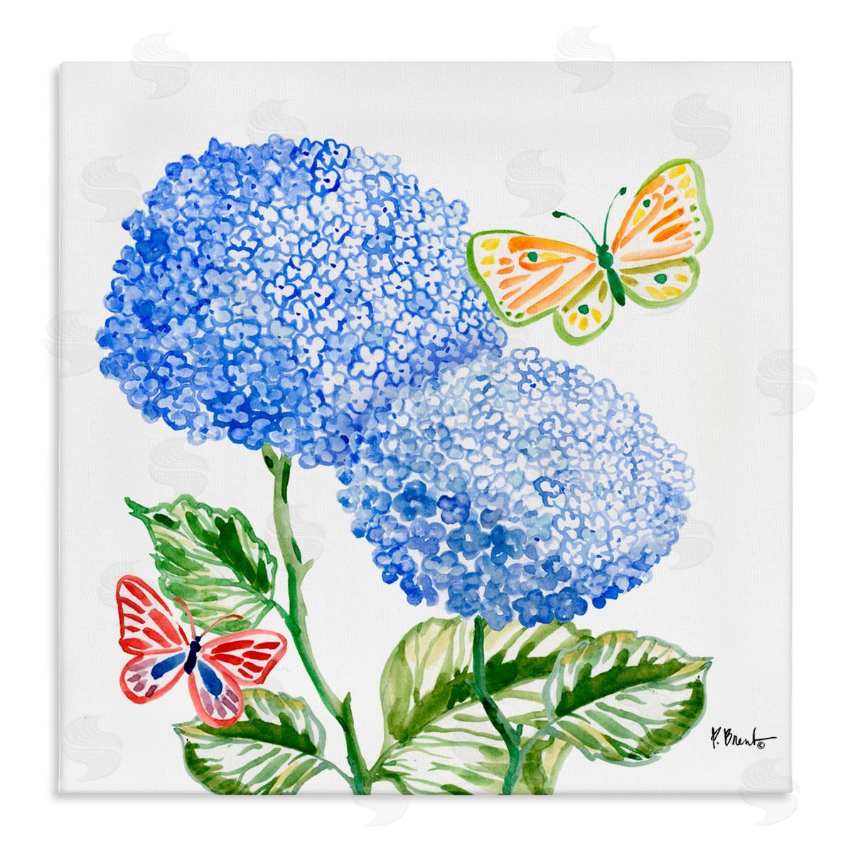 Paul Brent Brushstroke Hydrangea & Butterflies Canvas Wall Art Print