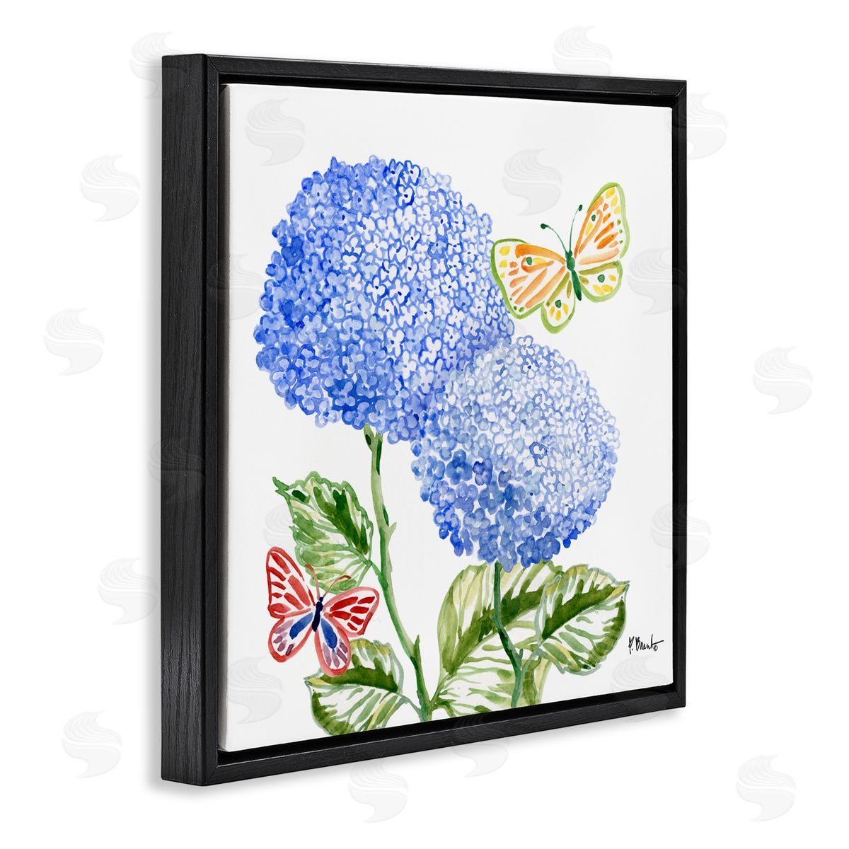 Paul Brent Brushstroke Hydrangea & Butterflies Black Floating Frame Canvas Wall Art Print