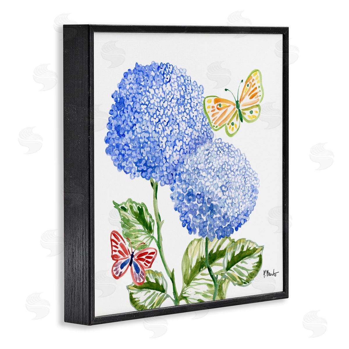 Paul Brent Brushstroke Hydrangea & Butterflies Black Framed Giclee Art Print