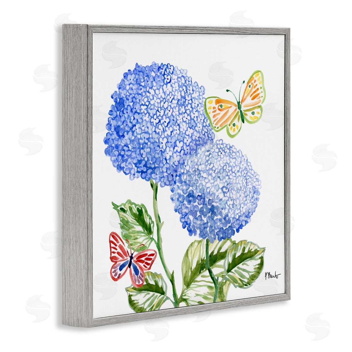 Paul Brent Brushstroke Hydrangea & Butterflies Gray Framed Giclee Art Print