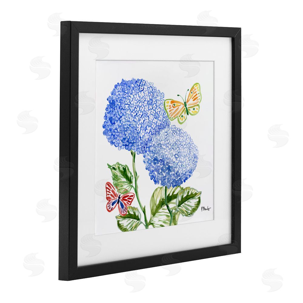 Paul Brent Brushstroke Hydrangea & Butterflies Black Framed Print Under Glass Art