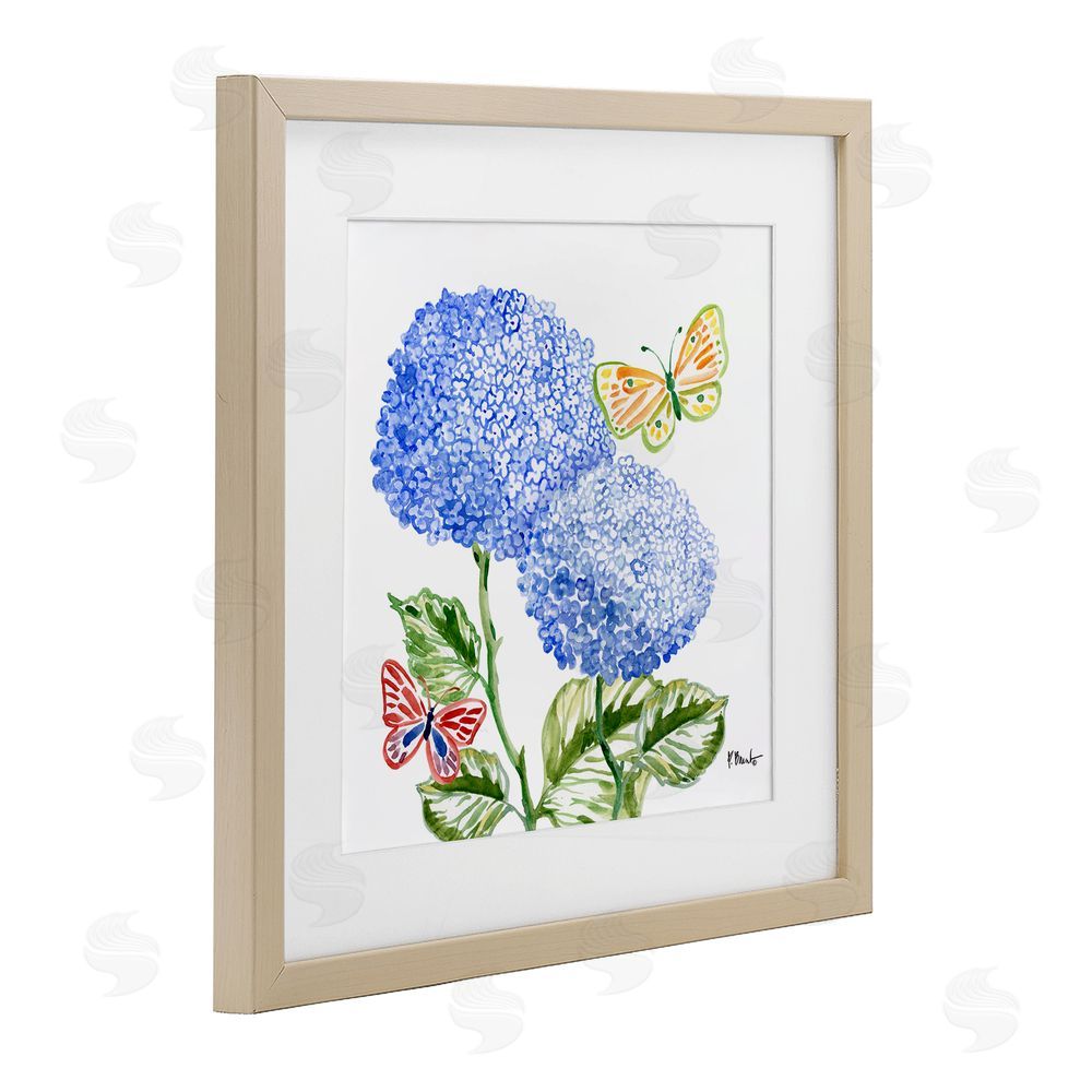 Paul Brent Brushstroke Hydrangea & Butterflies Birch Framed Print Under Glass Art