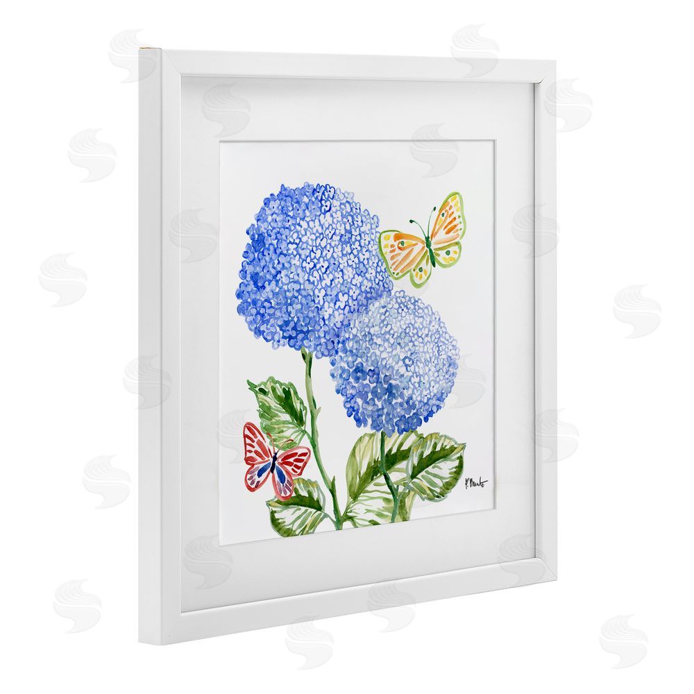 Paul Brent Brushstroke Hydrangea & Butterflies White Framed Print Under Glass Art