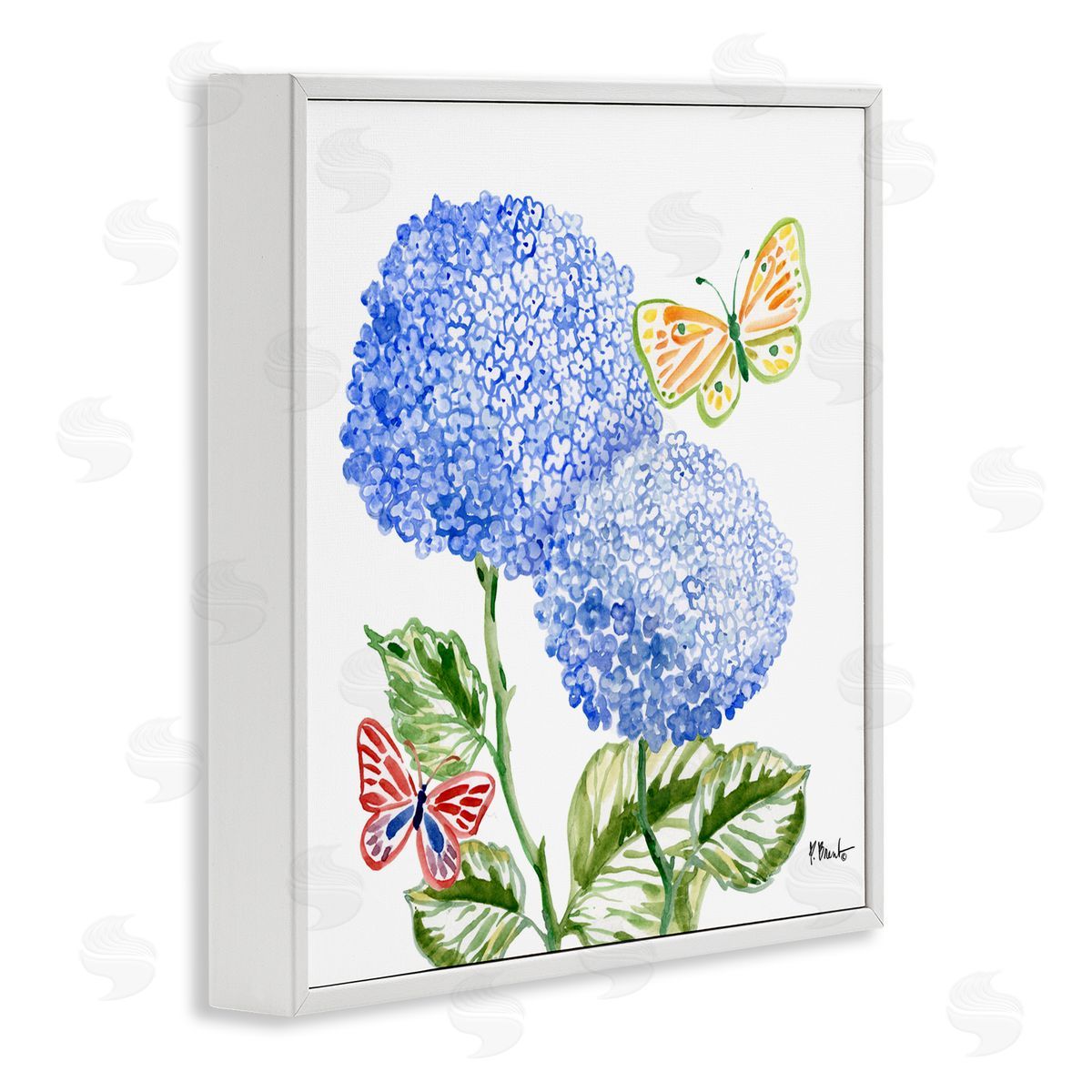 Paul Brent Brushstroke Hydrangea & Butterflies White Frame Giclee Art Print