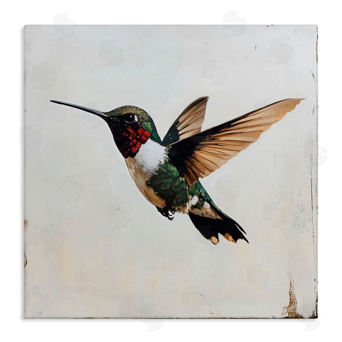 Creative Studio Hummingbird over Distressed Rustic Canvas Wall Art Print