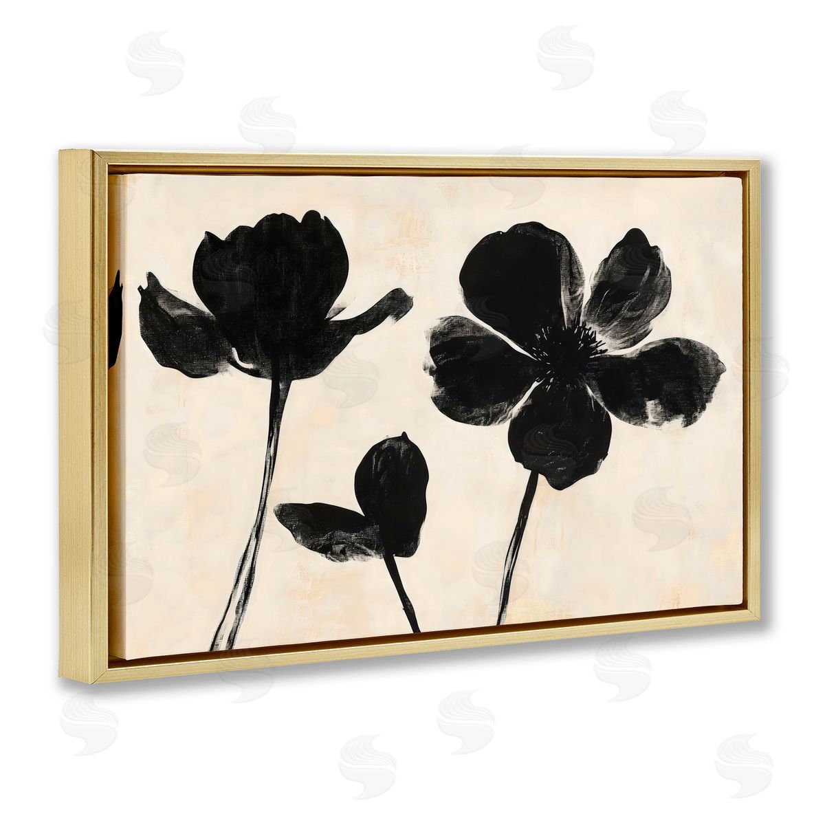 Creative Studio Inky Black Florals Silhouette Gold Floating Frame Canvas Art Print