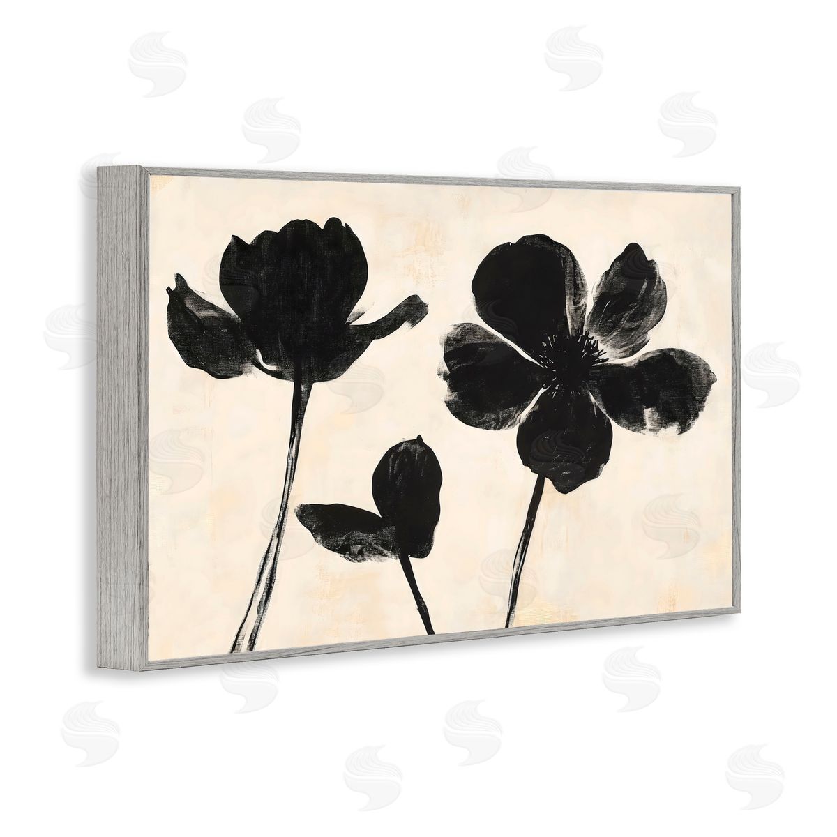 Creative Studio Inky Black Florals Silhouette Gray Framed Giclee Art Print