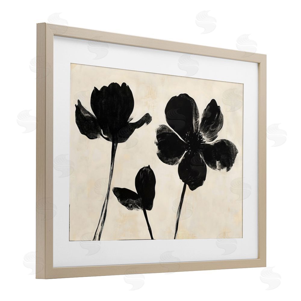 Creative Studio Inky Black Florals Silhouette Birch Framed Print Under Glass Art