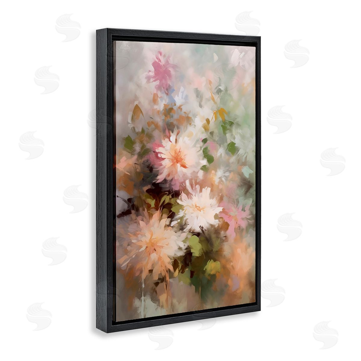 Creative Studio Faded Pastel Dahlias Black Floating Frame Canvas Wall Art Print