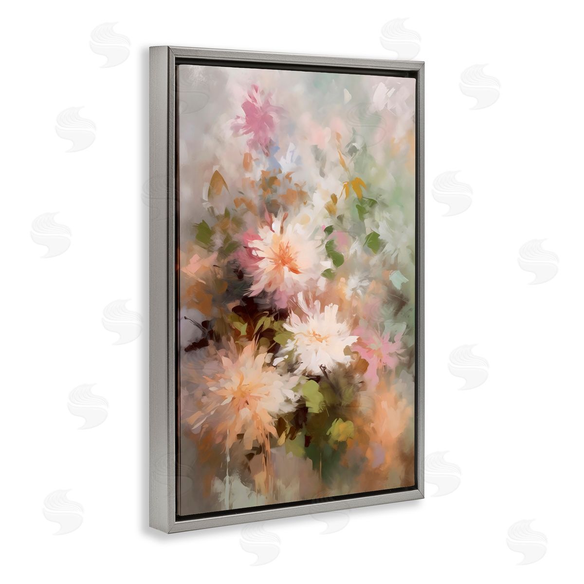 Creative Studio Faded Pastel Dahlias Gray Floating Frame Canvas Art Print