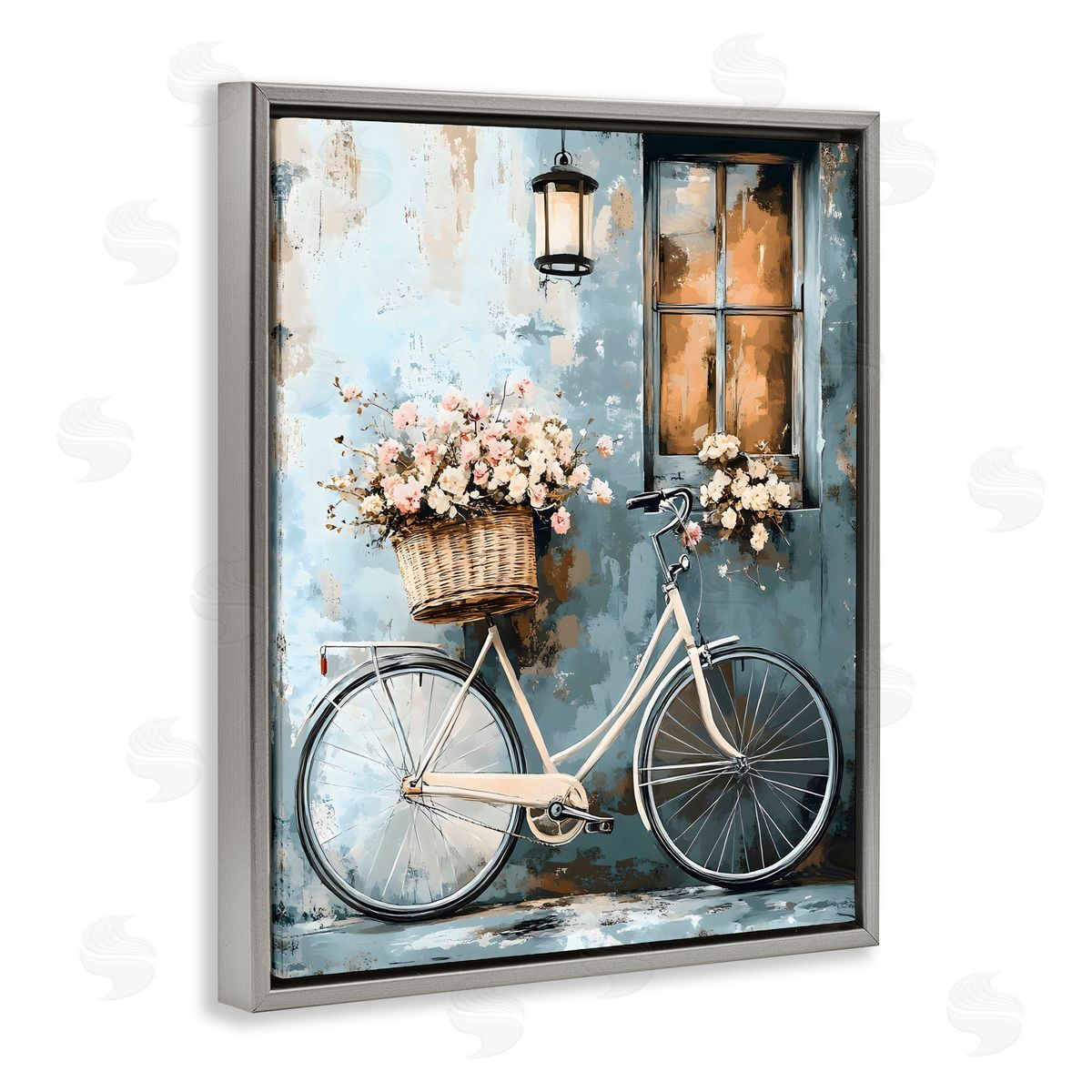 Creative Studio Charming Peaceful Botanical Bike Gray Floating Frame Canvas Art Print