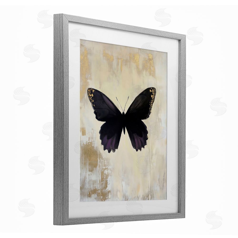 Franklyn Gregory Rustic Amethyst Butterfly Gray Framed Print Under Glass with White Mat Wall Art