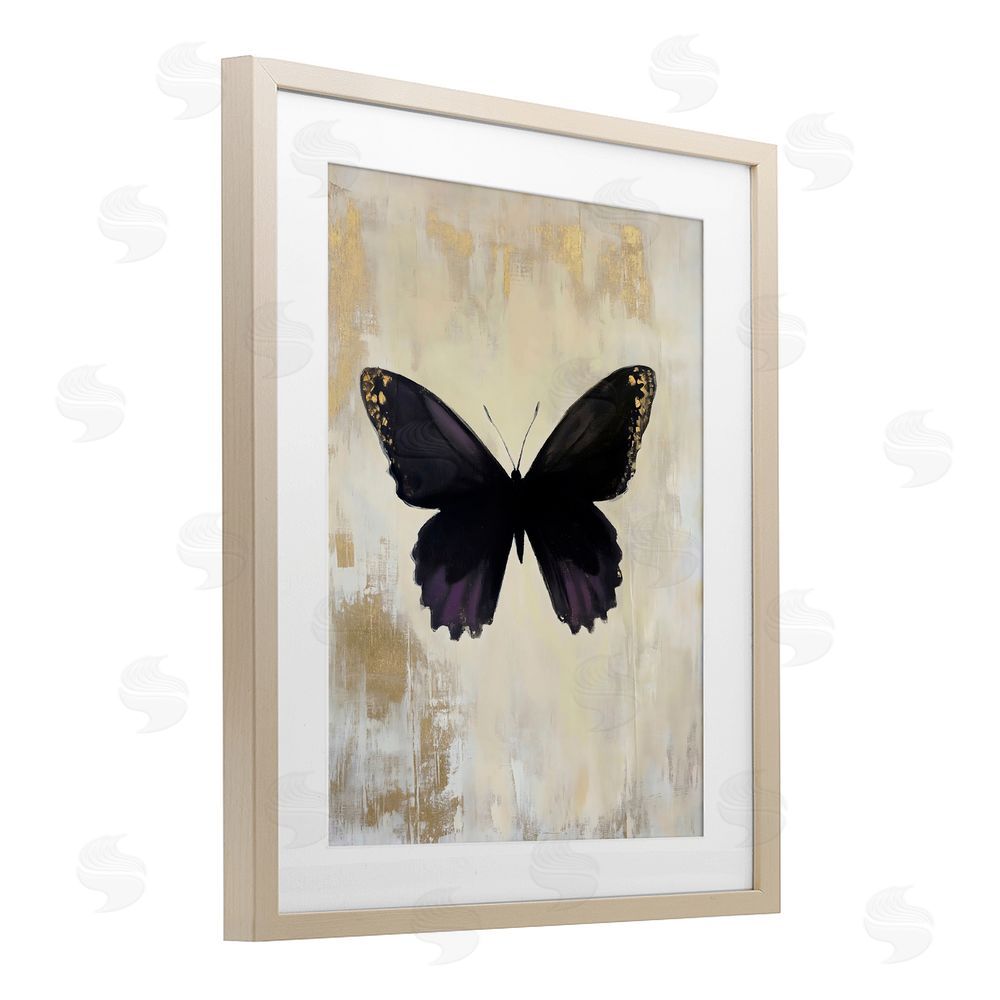 Franklyn Gregory Rustic Amethyst Butterfly Birch Framed Print Under Glass with White Mat Wall Art