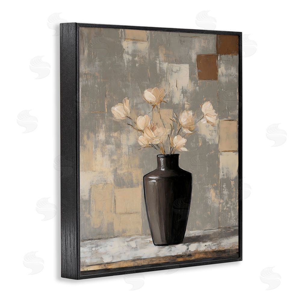 Franklyn Gregory Modern Black Vase & Flowers Black Framed Giclee Wall Art Print