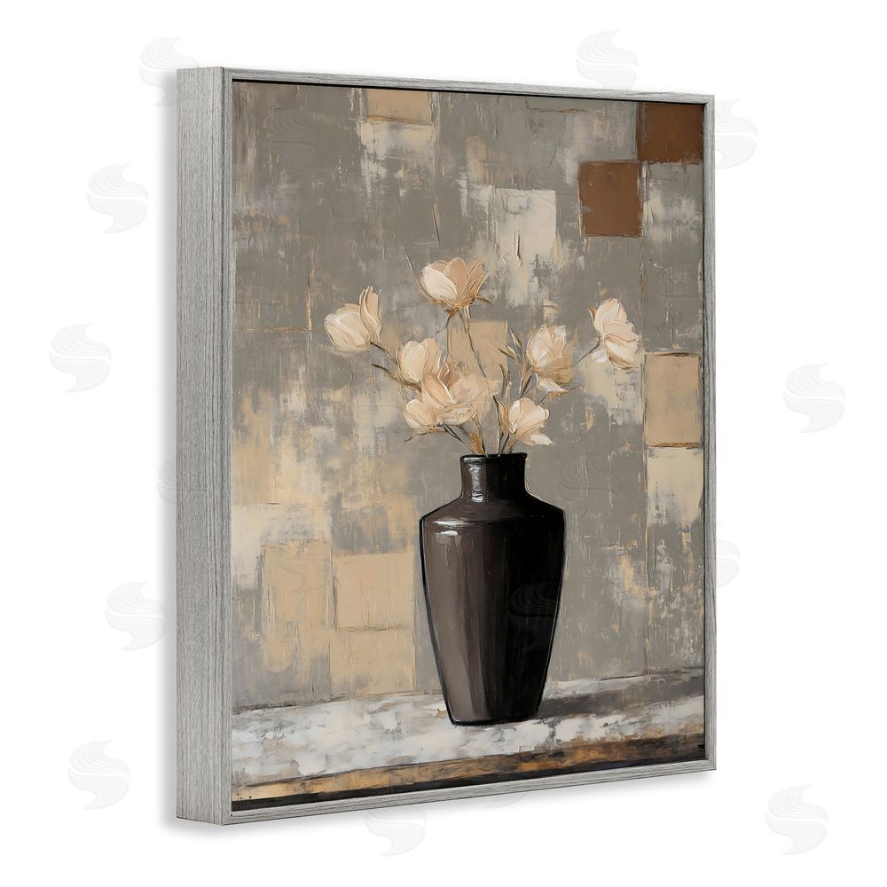 Franklyn Gregory Modern Black Vase & Flowers Gray Framed Giclee Wall Art Print
