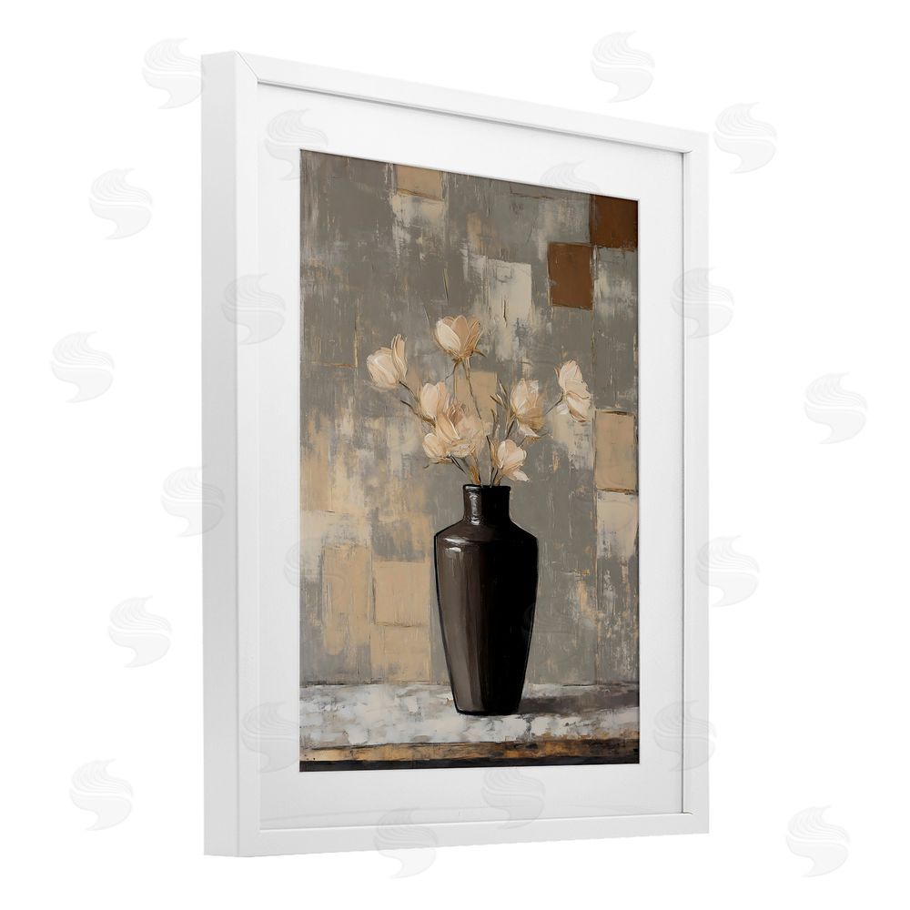 Franklyn Gregory Modern Black Vase & Flowers White Framed Print Under Glass with Mat Wall Art