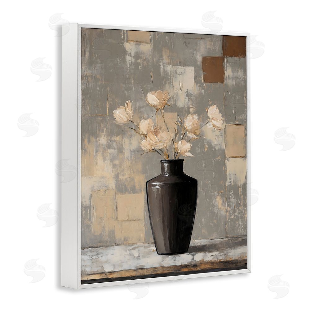 Franklyn Gregory Modern Black Vase & Flowers White Framed Giclee Wall Art Print
