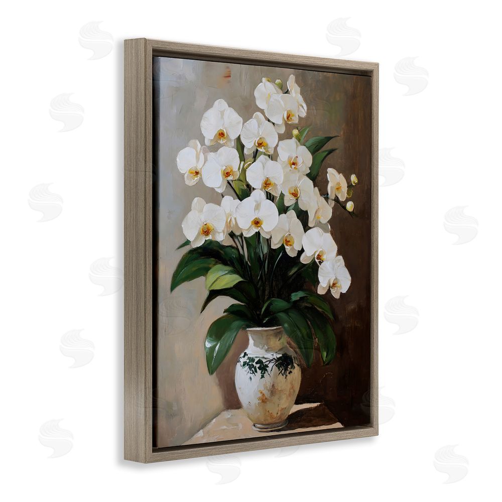 Franklyn Gregory Regal Orchid Arrangement Brown Floating Frame Canvas Wall Art Print