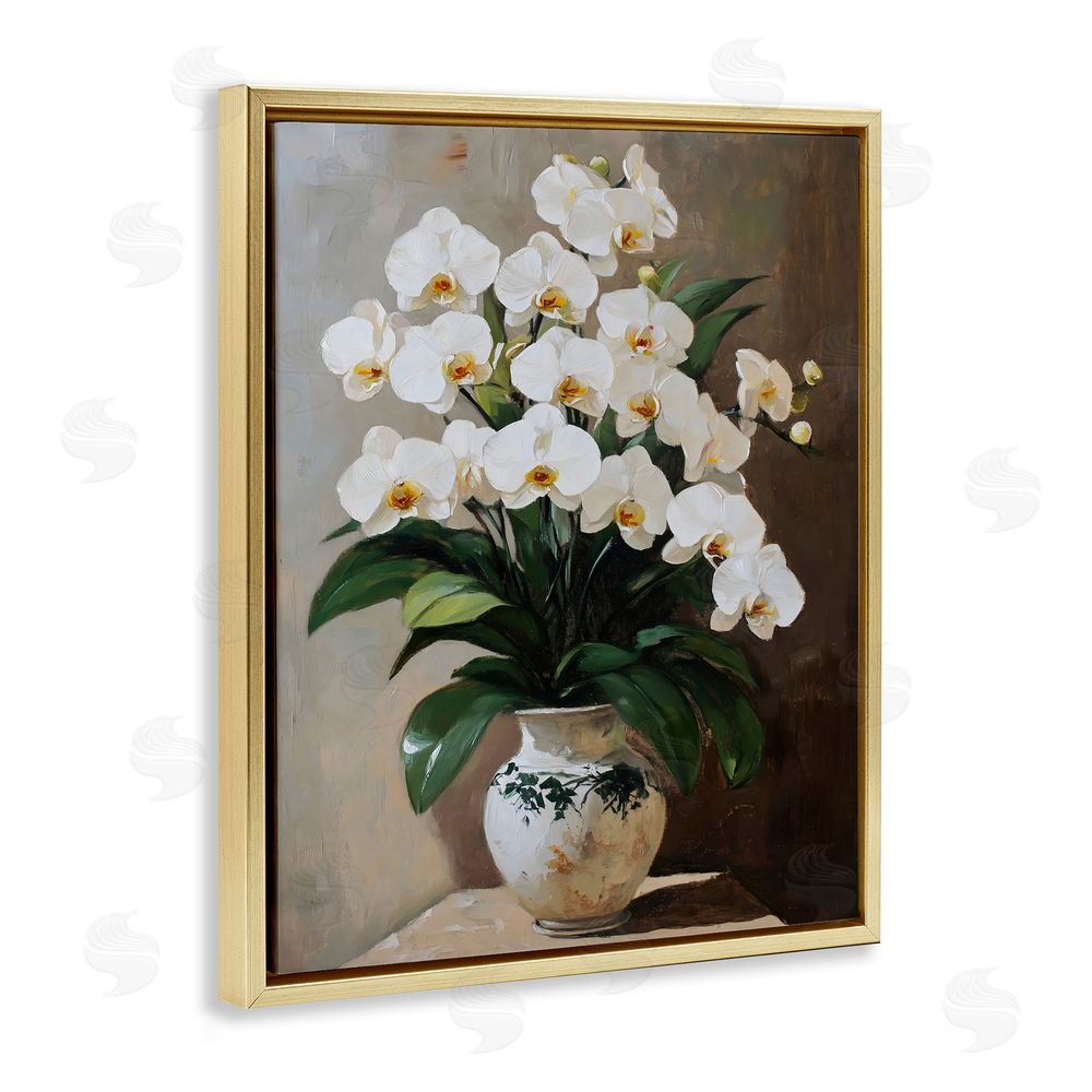Franklyn Gregory Regal Orchid Arrangement Gold Floating Frame Canvas Wall Art Print