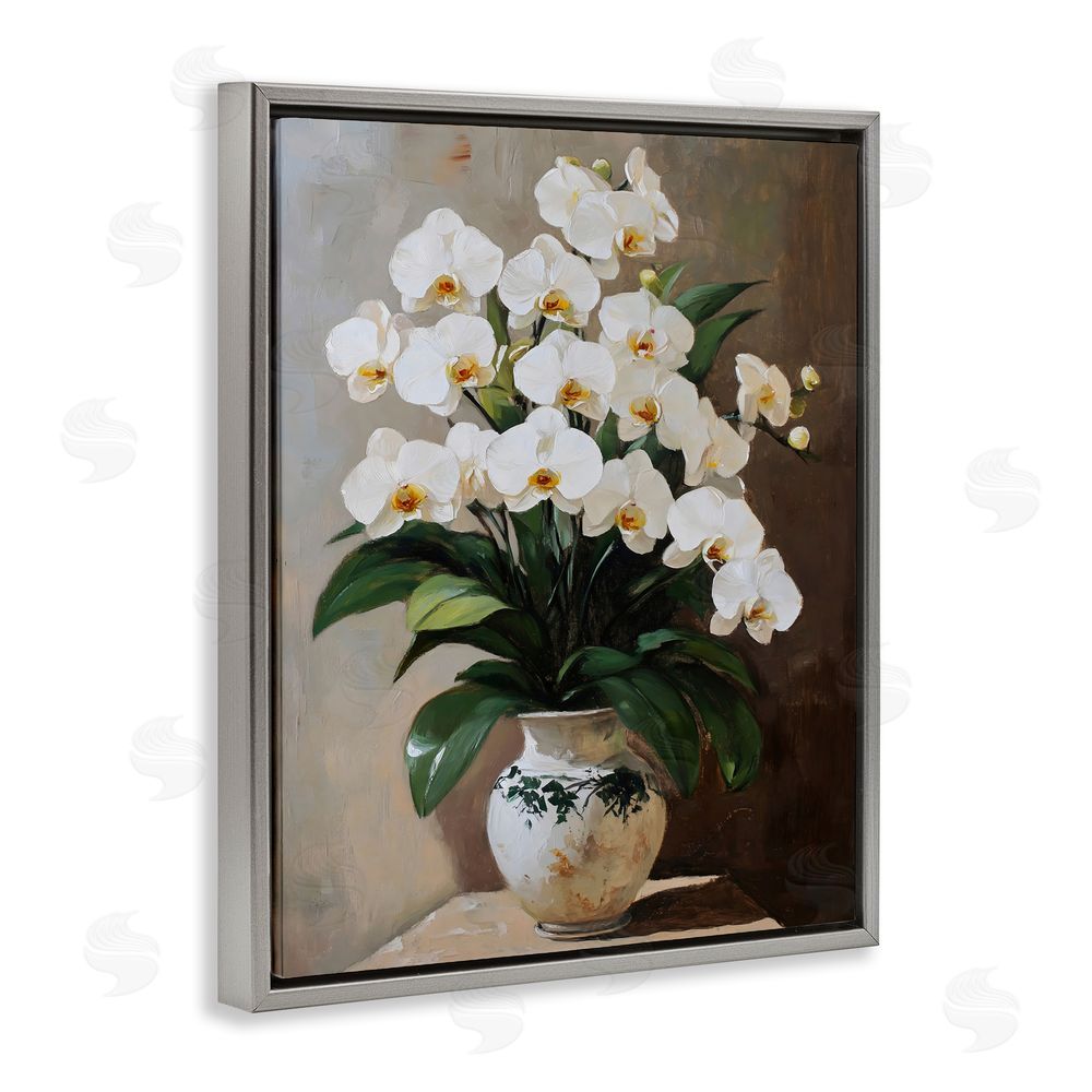 Franklyn Gregory Regal Orchid Arrangement Gray Floating Frame Canvas Wall Art Print