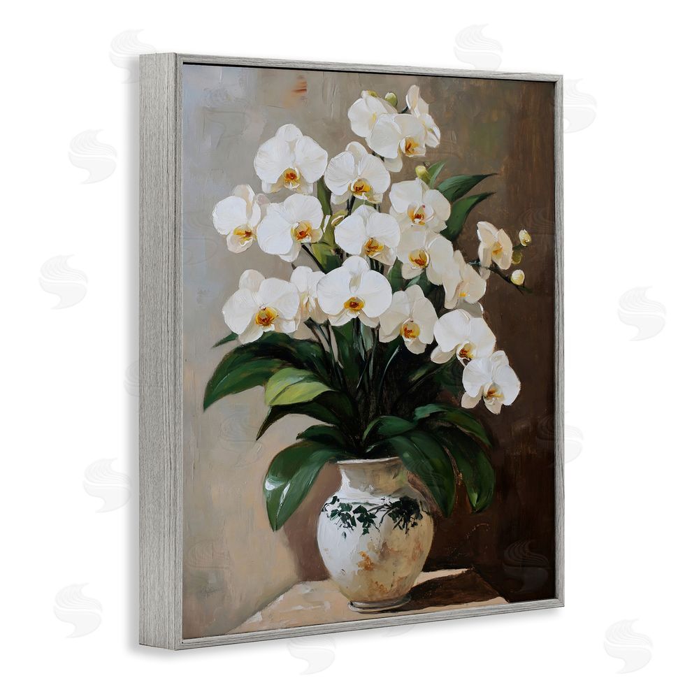 Franklyn Gregory Regal Orchid Arrangement Gray Framed Giclee Wall Art Print