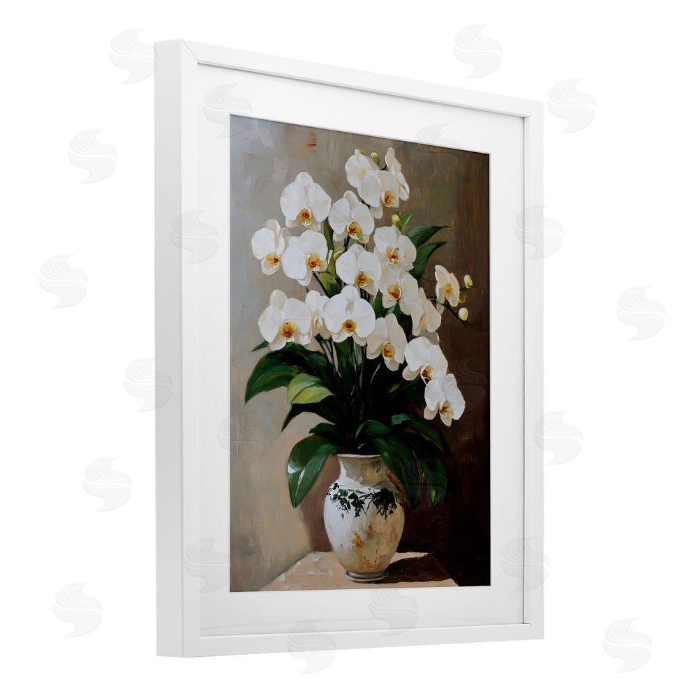 Franklyn Gregory Regal Orchid Arrangement White Framed Print Under Glass with Mat Wall Art