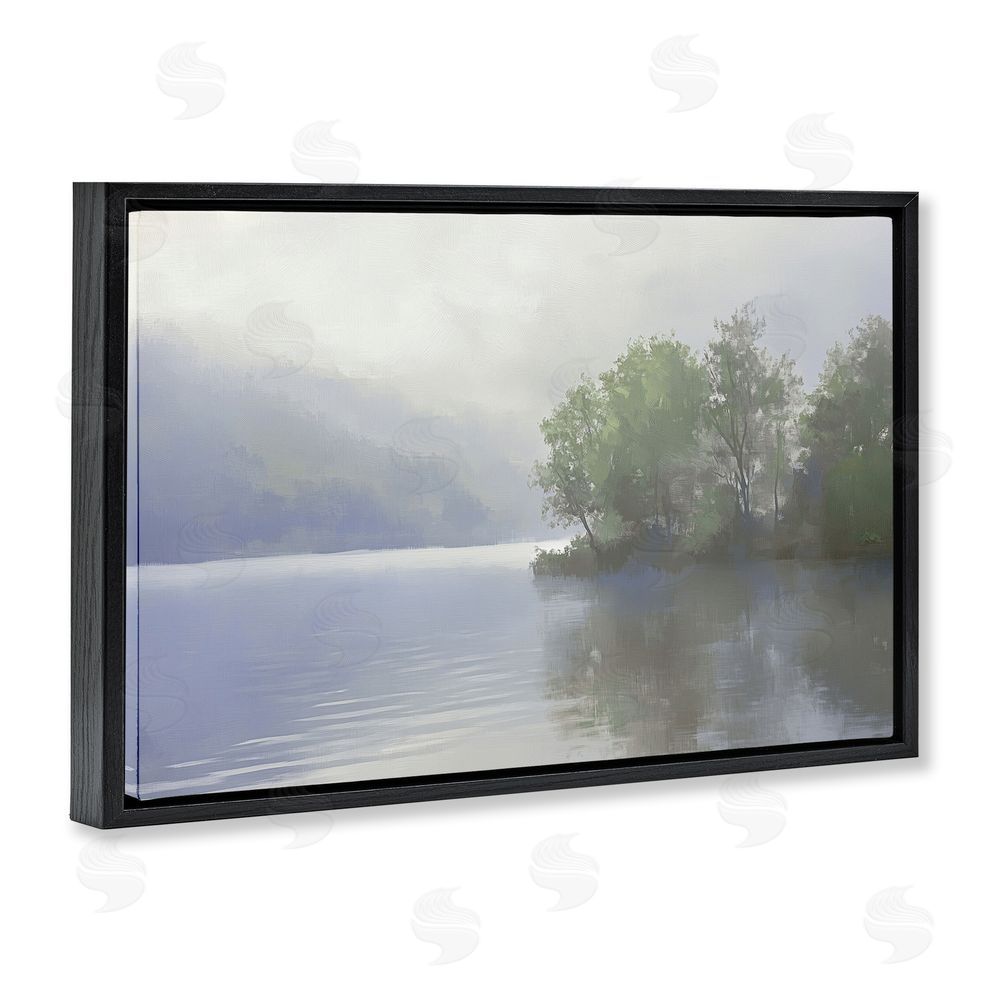 Gina Kelly Misty Morning Lake Landscape Black Floating Frame Canvas Wall Art Print