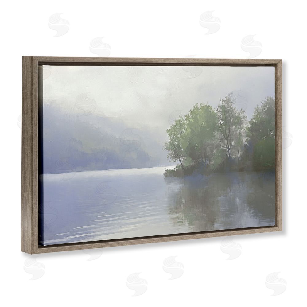 Gina Kelly Misty Morning Lake Landscape Brown Floating Frame Canvas Wall Art Print