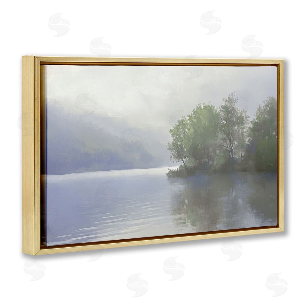 Gina Kelly Misty Morning Lake Landscape Gold Floating Frame Canvas Wall Art Print