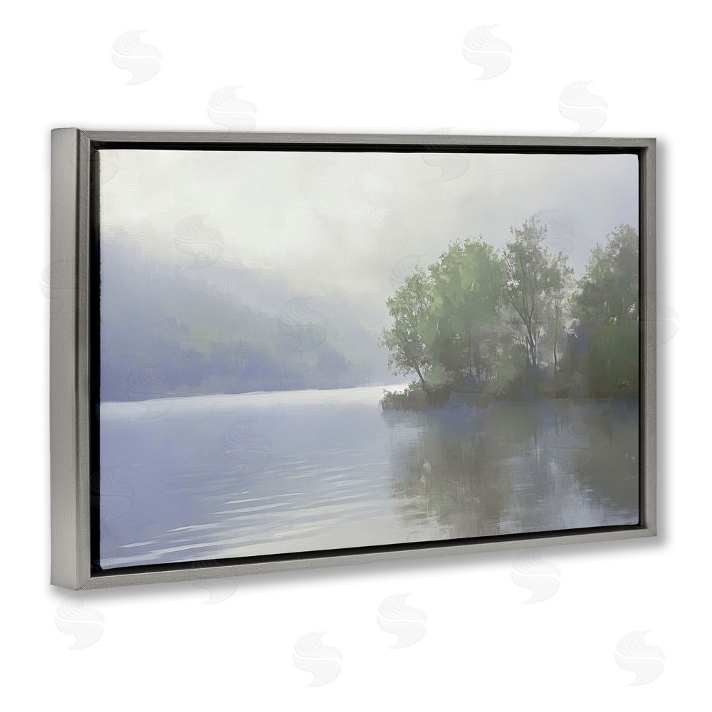 Gina Kelly Misty Morning Lake Landscape Gray Floating Frame Canvas Wall Art Print
