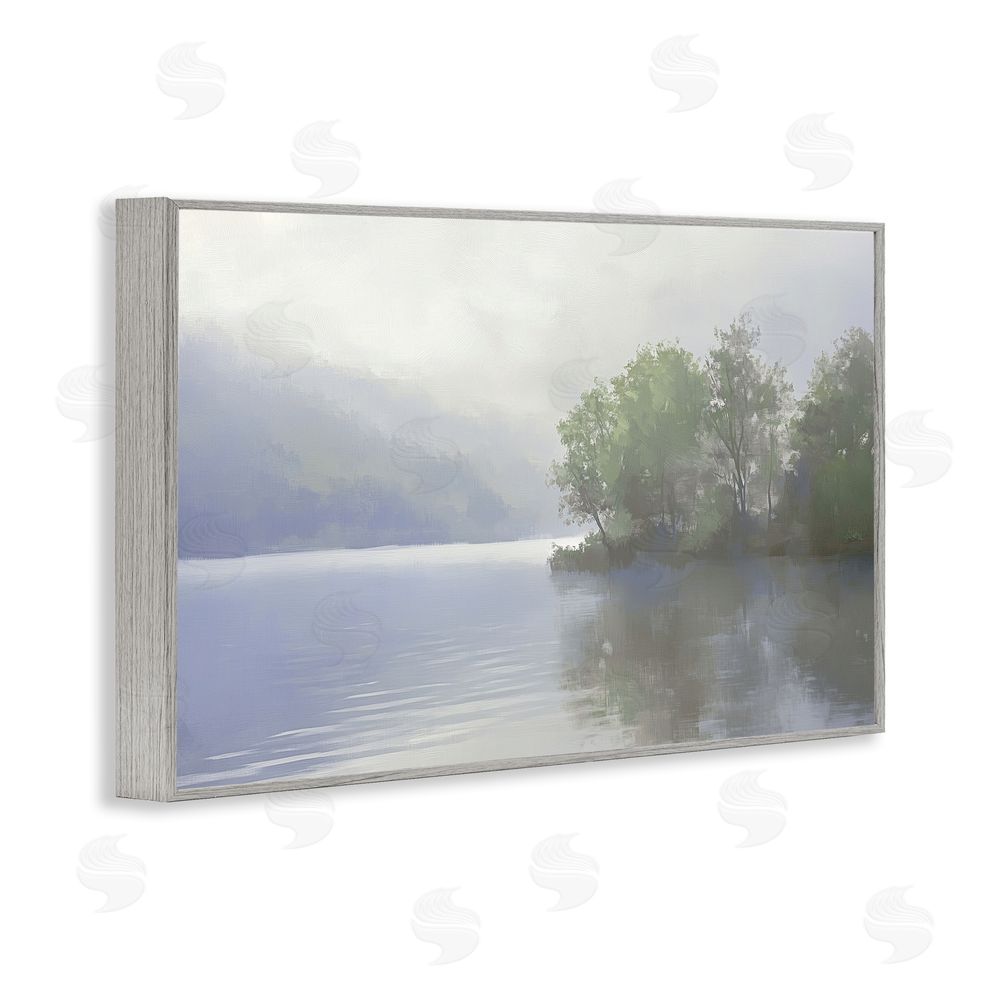 Gina Kelly Misty Morning Lake Landscape Gray Framed Giclee Wall Art Print
