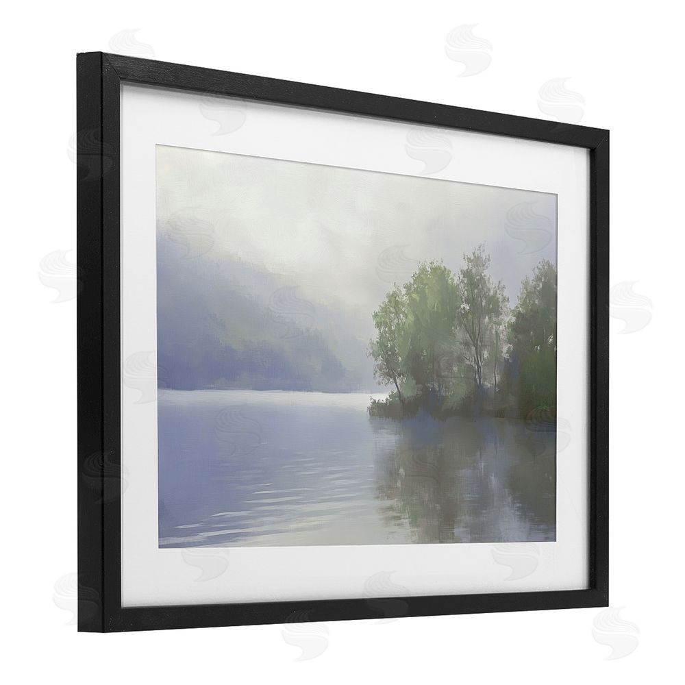Gina Kelly Misty Morning Lake Landscape Black Framed Print Under Glass with White Mat Wall Art
