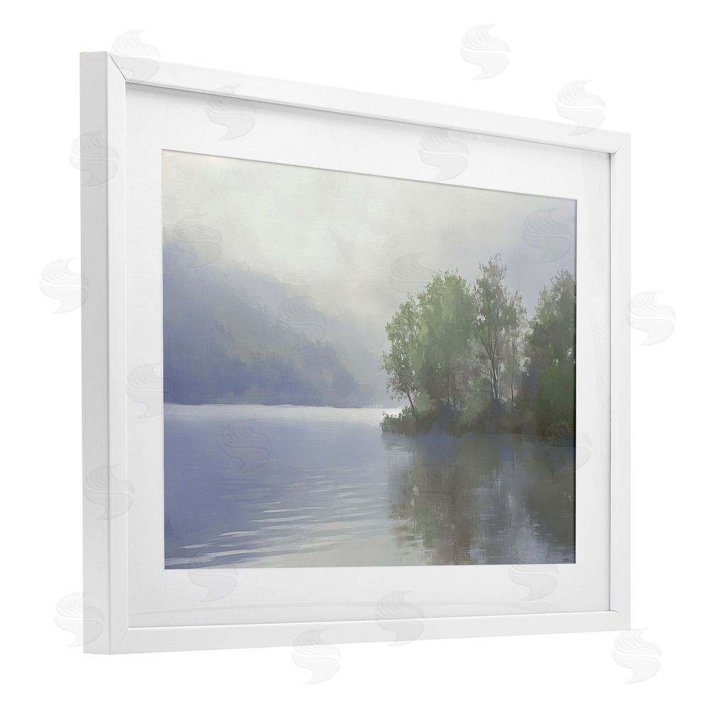 Gina Kelly Misty Morning Lake Landscape White Framed Print Under Glass with Mat Wall Art