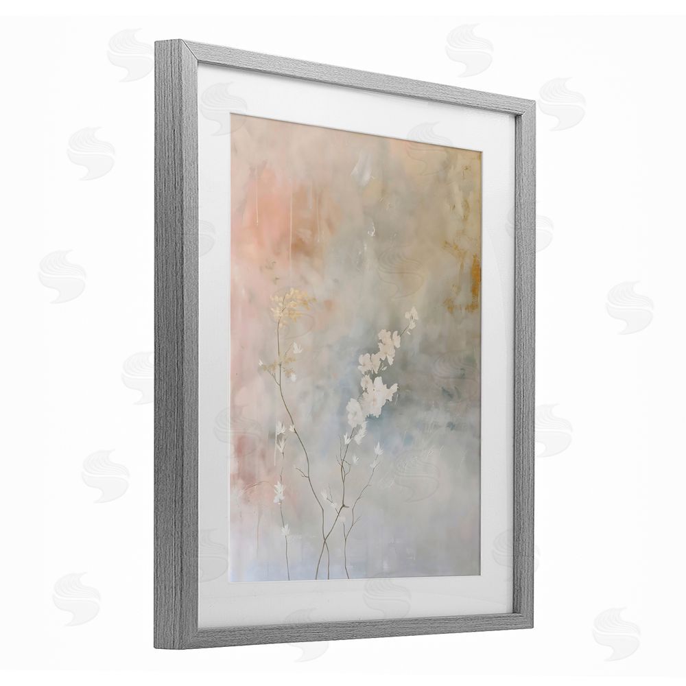 Creative Studio Pastel Blossom Abstract Floral Gray Framed Print Under Glass with White Mat Wall Art