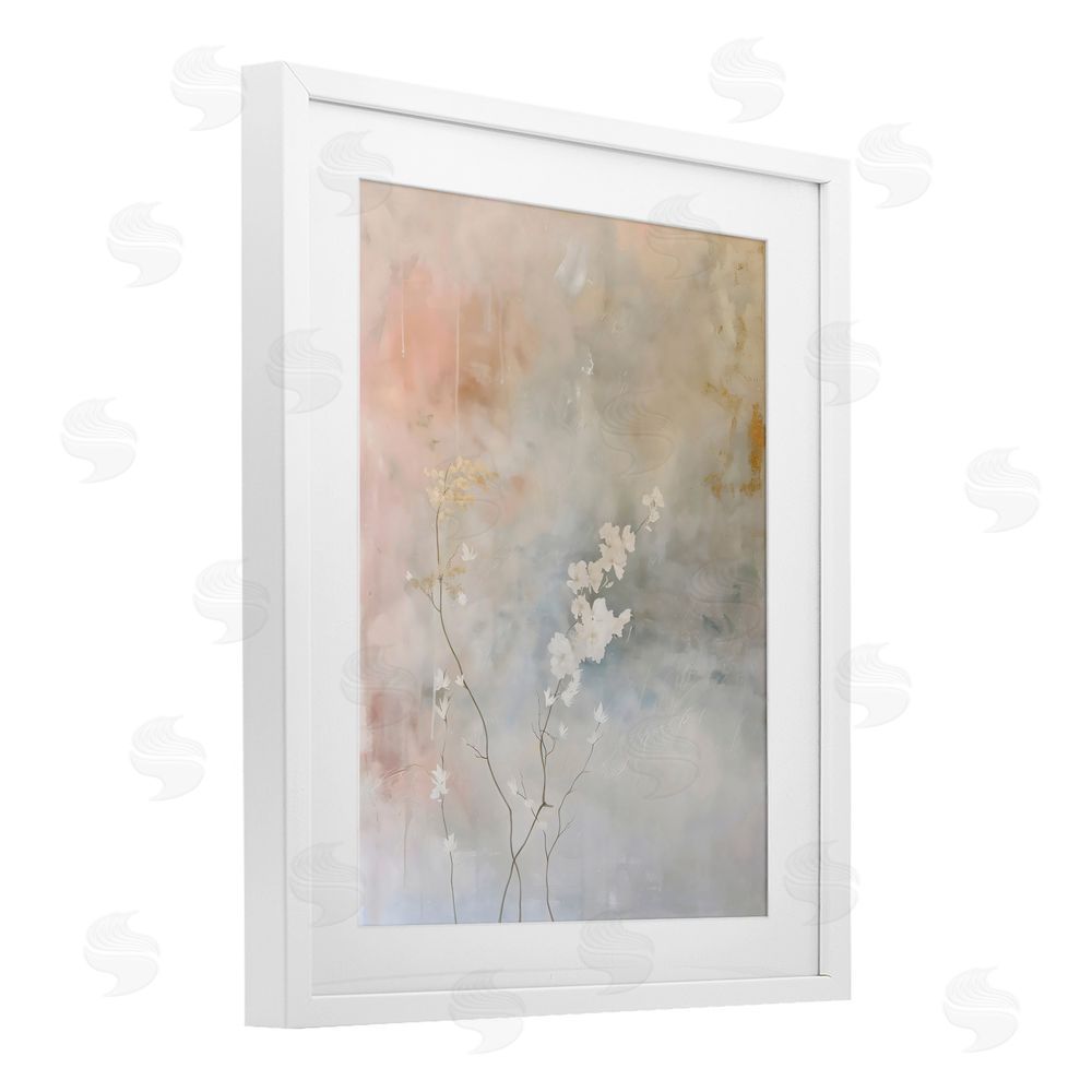 Creative Studio Pastel Blossom Abstract Floral White Framed Print Under Glass with Mat Wall Art
