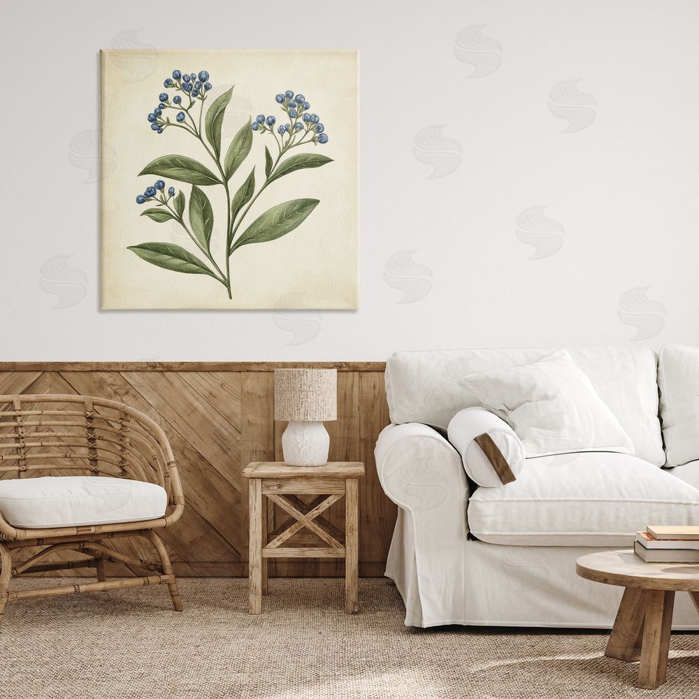 Petal Prints Design Blue Buds Botanical Illustration Canvas Art on Wall