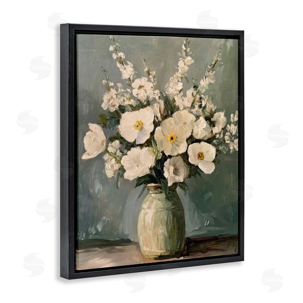 Petal Prints Design Traditional Alabaster Floral Bouquet Black Floating Frame Canvas Wall Art Print