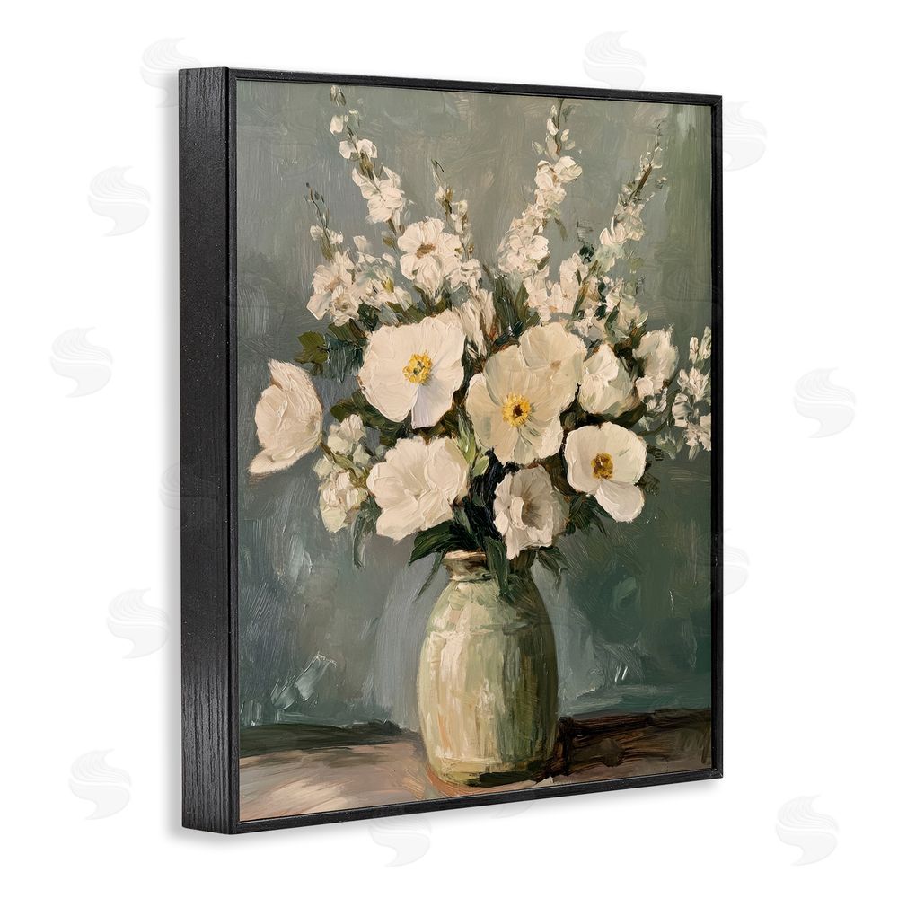 Petal Prints Design Traditional Alabaster Floral Bouquet Black Framed Giclee Wall Art Print