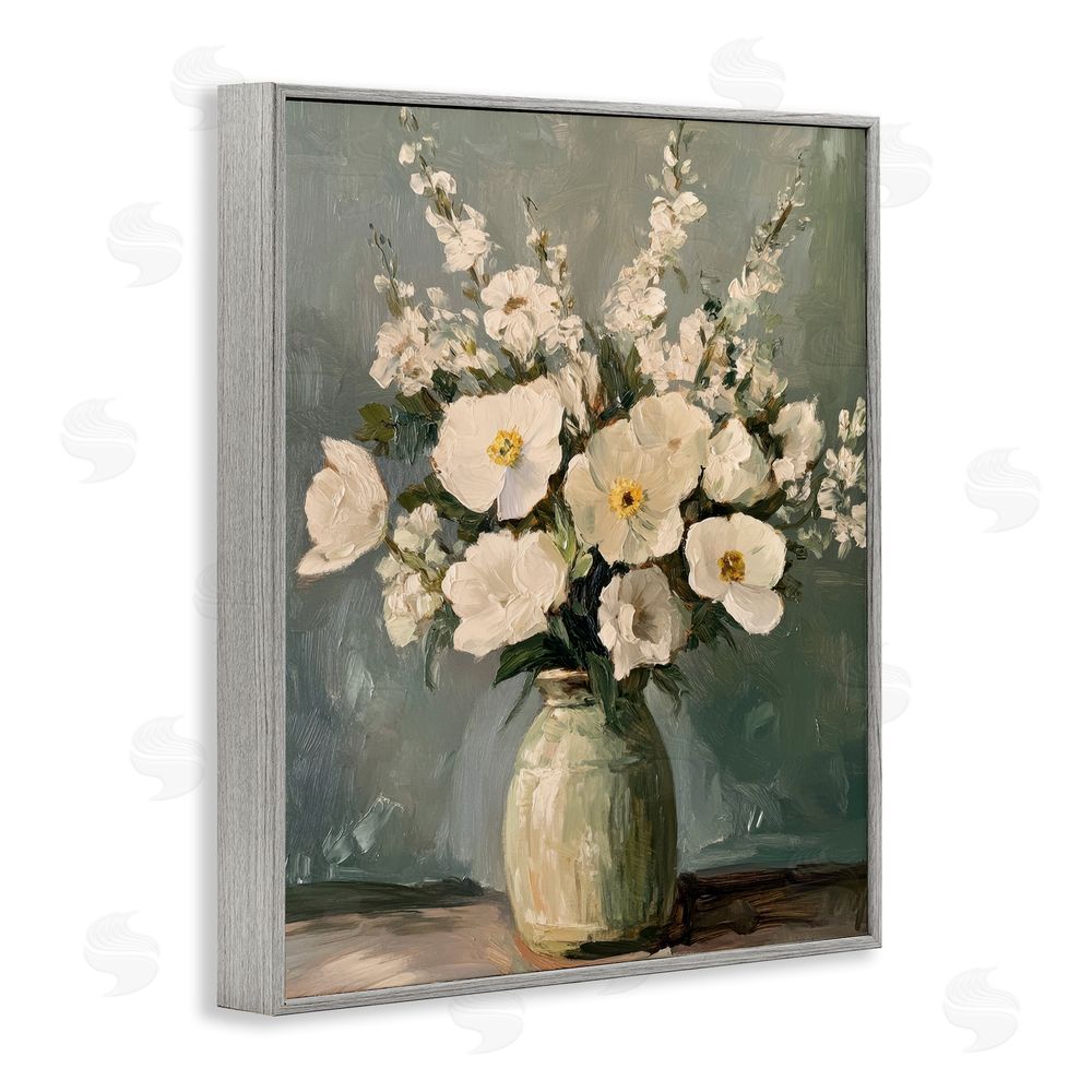 Petal Prints Design Traditional Alabaster Floral Bouquet Gray Framed Giclee Wall Art Print
