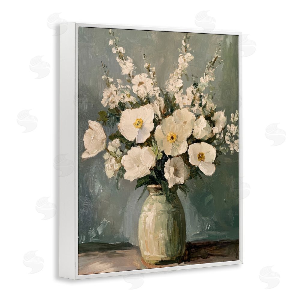 Petal Prints Design Traditional Alabaster Floral Bouquet White Framed Giclee Wall Art Print