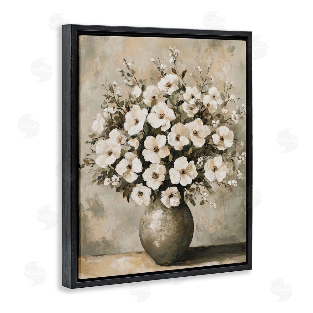 Petal Prints Design Bold Contrast Floral Arrangement Black Floating Frame Canvas Wall Art Print