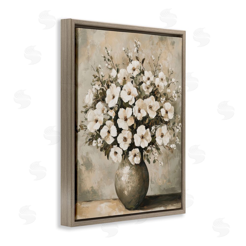 Petal Prints Design Bold Contrast Floral Arrangement Brown Floating Frame Canvas Wall Art Print