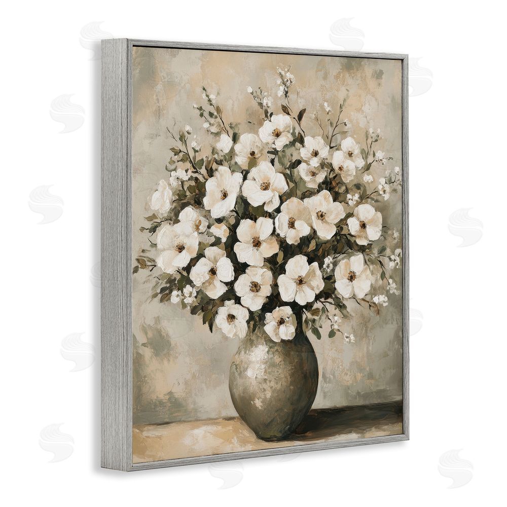Petal Prints Design Bold Contrast Floral Arrangement Gray Framed Giclee Wall Art Print