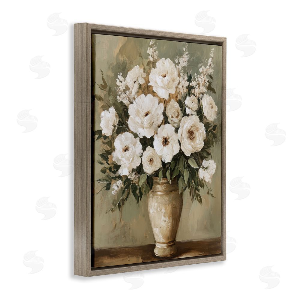 Petal Prints Design Antique Floral Blossom Arrangement Brown Floating Frame Canvas Wall Art Print