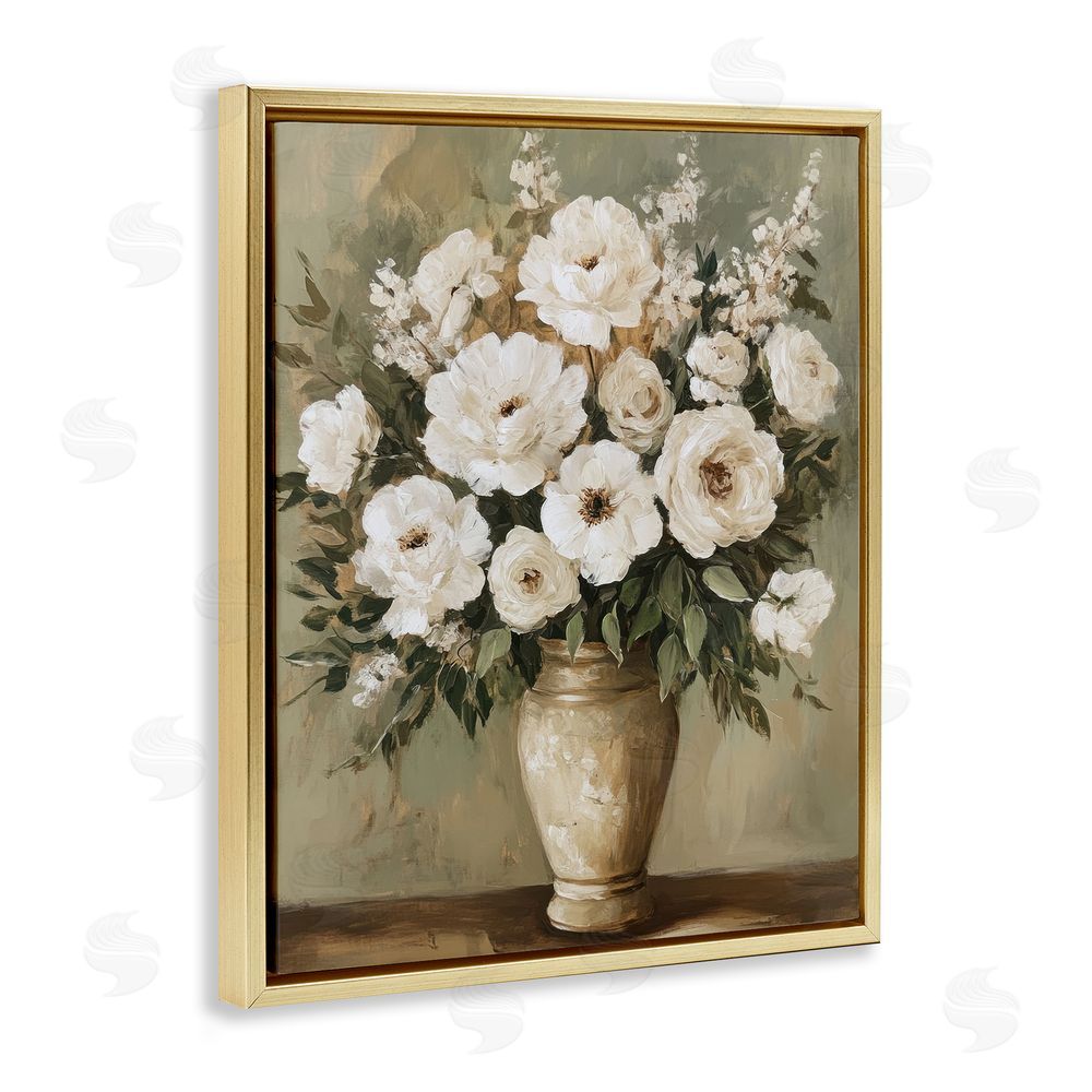 Petal Prints Design Antique Floral Blossom Arrangement Gold Floating Frame Canvas Wall Art Print