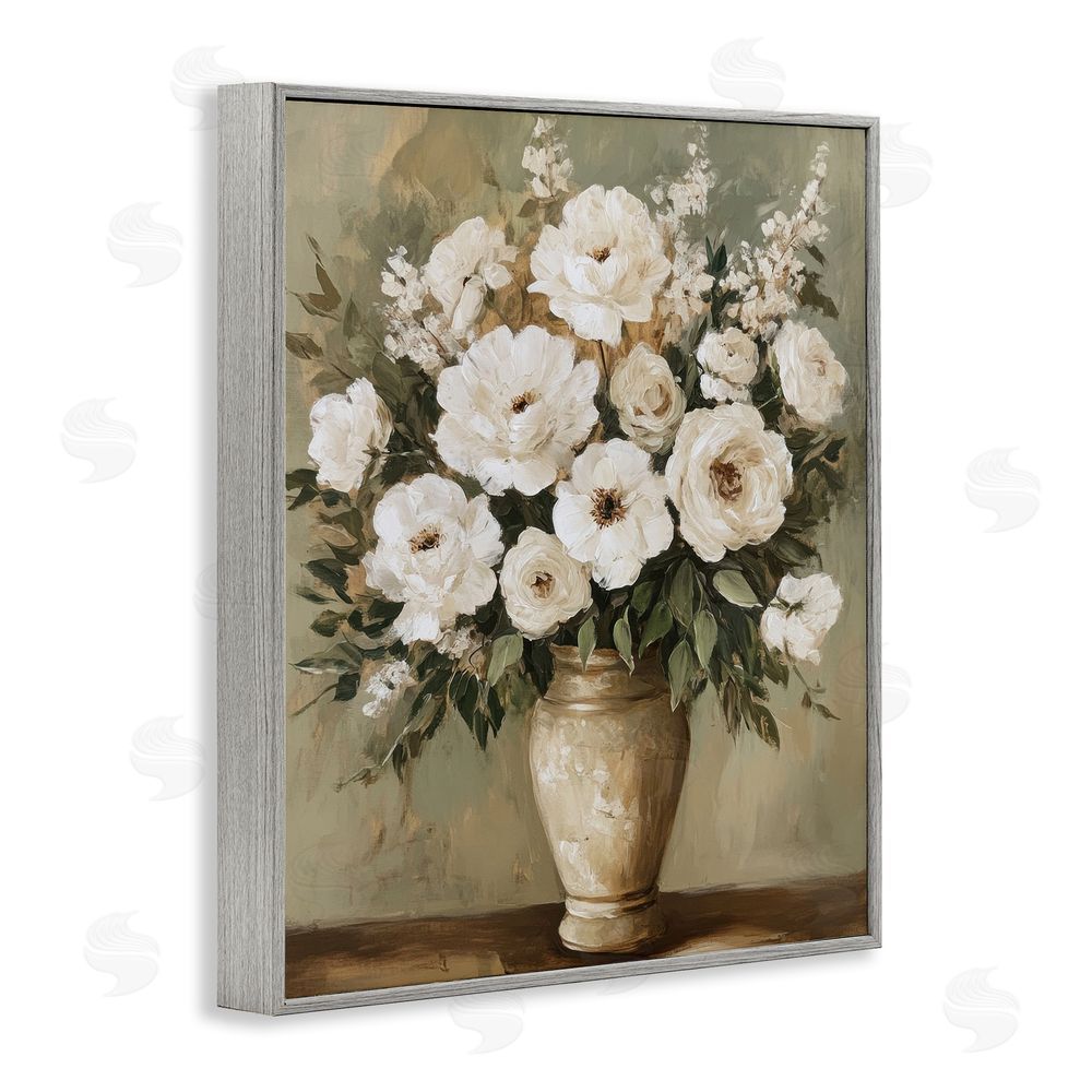 Petal Prints Design Antique Floral Blossom Arrangement Gray Framed Giclee Wall Art Print