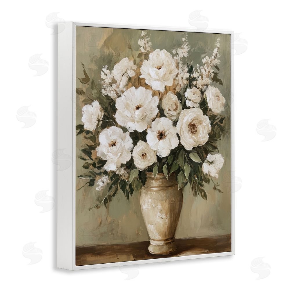 Petal Prints Design Antique Floral Blossom Arrangement White Framed Giclee Wall Art Print
