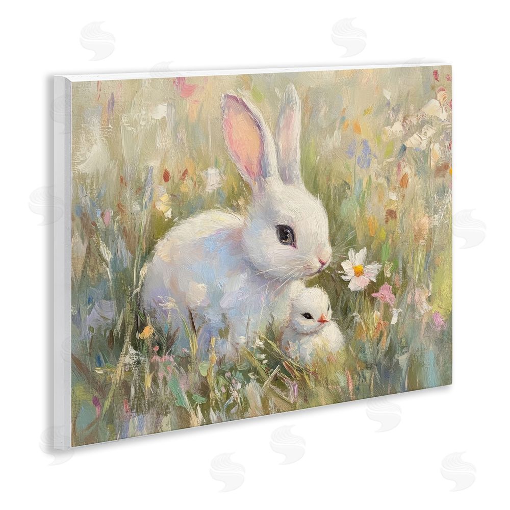 Petal Prints Design White Rabbit Easter and Flowers Wall Plaque Art Print
