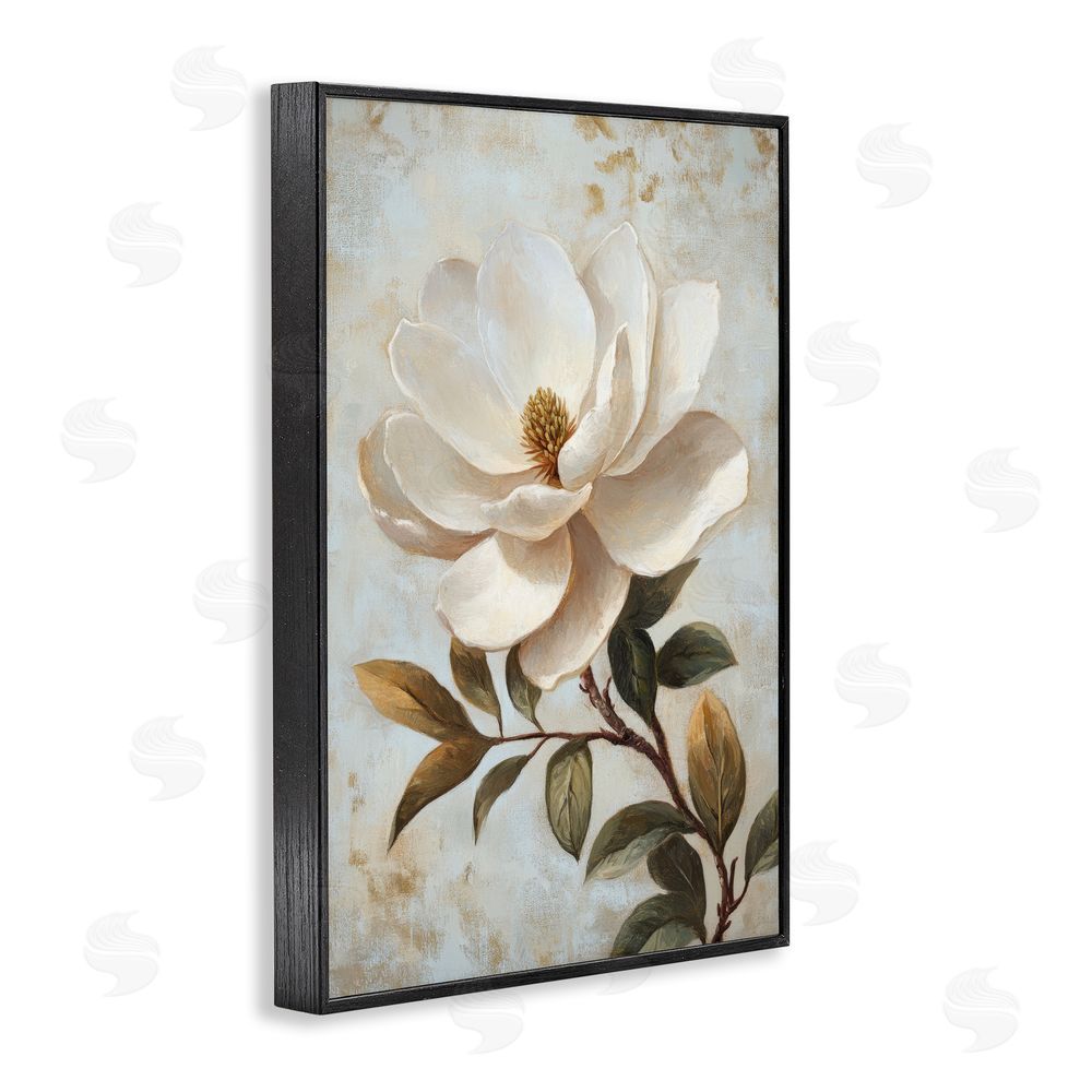 Petal Prints Design Open White Magnolia Flower Black Framed Giclee Wall Art Print
