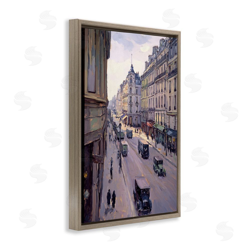 Petal Prints Design Vintage Paris Street Scene Brown Floating Frame Canvas Wall Art Print